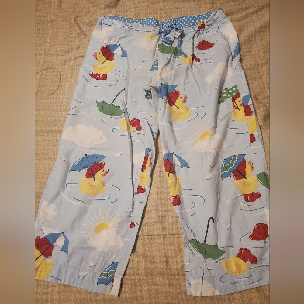 Nick & Nora Y2K 100% Cotton PJ Rubber Duck ducky rain boots capri pajama pants S